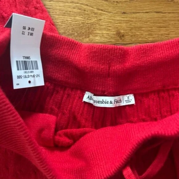 nwt abercrombie cable knit sweater sweatpants s jogger soft pockets red sleep pj - Picture 2 of 5